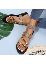 bulk items wholesale lots 2022 summer women fashion slippers outdoor flat shoes shining rhinestone beach vacation sandals M8887