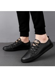 Men's Genuine Leather Casual Shoes Fashion Designers Flats Black Sneaker High Quality Minimalist Shoes For Men Vulcanized Shoes