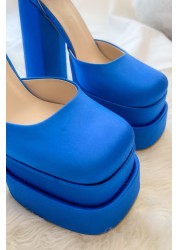 Vertace Double Platform Heels Satin Buckle Ankle Heel And Stone Platform Shoes Double Love Platform Shoes D-058