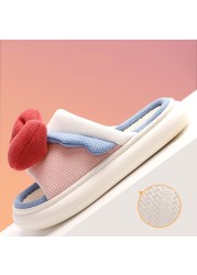 EVA Cartoon Thick Sole Women Men Slippers Breathable Cotton Blend Soft Home Floor Shoes Fashion Indoor Couple Slippers