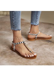 Flat shoes clip toe women sandal 2022 retro round head breathable beach in summer plus size sapatilha feminina