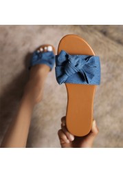 Zapatos Planos De Mujer 2022 Summer Women's Slippers Denim Sweet Bowknot Slippers For Outdoor Activities