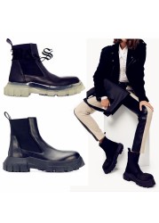 Black and street new thick sole cowhide handmade slip winter add fur inner transparent warm shoes