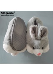 Winter Slippers For Couples Unisex Women Men Home Slippers Cute Animal Rabbit Indoor Shoes Lover Non-slip Warm Cotton Soft Plush