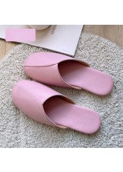 Women Leather Slippers Couples Spring Autumn Indoor Non-slip Couples Home Fashion Casual Non-slip Single Shoes Chaussure Femme