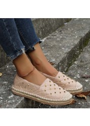 Women Autumn New Fisherman Shoes Flats Loafers Shoes Canvas Women Slip On Rivet Comfortable Mules Zapatillas Mujer