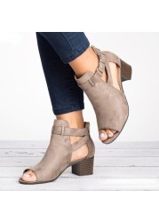 Women Chunky Heel Sandals Ladies Summer New Toe High Heels Female Buckle Fashion Casual Plus Size 34-43 Sandalias De Mujer