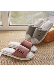 Indoor Linen Slippers Women Indoor Couples Bedroom Flat Shoes Women Summer 2022 Open Toe Non-slip