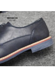 BHKH 2022 Genuine Leather Dress Shoes Comfortable Men Casual Shoes Smart Business Office Work Lace-up Men Shoes