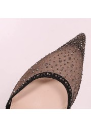 Lucifer Sexy Black Mesh High Heels Women Shoes Summer 2022 Pointed Toe Crystal Pumps Woman Shiny Ankle Strap Party Ladies Shoes