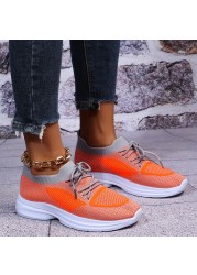 Rimocy Spring Summer Breathable Mesh Sneakers For Women Platform Casual Sneakers Running Shoes Woman Plus Size Green Knit Sneakers