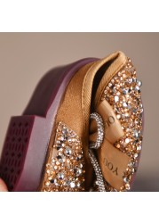 Rimocy New Summer Women Bling Crystal Flats Slip On Soft Sole Casual Shoes Woman Gold Rhinestone Comfortable Ladies Single Shoes