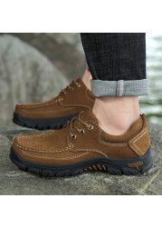 Men's casual shoes outdoor sports shoes men's flat shoes non-slip platform men's genuine leather shoes comfortable band hiking shoes