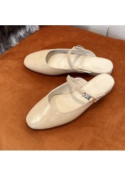 Spring Summer Slippers Round Toe Women Slippers Concise Genuine Leather Metal Decor Women Shoes 2022 New Ladylike Woman Shoes