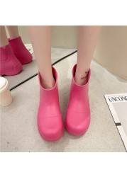 Rimocy 2021 New Rubber Waterproof Rainboots Women Candy Color Thick Platform Ankle Boots For Female Non-slip Rain Boots Woman