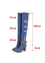 Rimocy Women Sexy Skinny Denim Boots Spring 2021 Wedge High Heel Women Boots Casola Cowboy Over The Knee Boots Botas Mujer