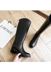 Women knee-high boots natural leather shoes plus size 22-27cm length 6cm heel cowhide autumn and winter warm plush boots