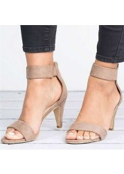 Summer new open toe round head stiletto women's sandals bag zipper suede slimming word women's shoes