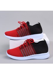 Rimocy Breathable Women Running Shoes Spring 2022 Mix Color Knitted Platform Sneakers Women Soft Sole Mesh Casual Shoes Flats