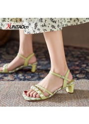 Women Sandals PU Leather Candy Color Summer Women Shoes Fashion Square Toe Stringy Heels Shoes Size 35-39
