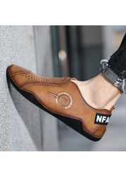 2022 Men Leather Casual Shoes Comfortable Handmade Loafers Flats Moccasins Sneakers Lightweight Walking Driving Shoes Big Size