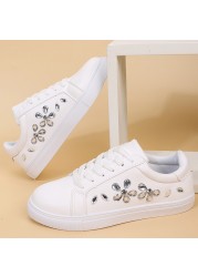 Lucyever Rhinestone White Sneakers Women Spring Summer Comfortable Lace Up Flats Woman Casual Platform Shoes Female Plus Size 42