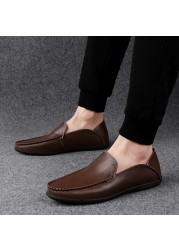 Men's Genuine Leather Moccasin Shoes Casual Breathable Italian Style Lace Up Plus Size 38-46 Summer Shoes