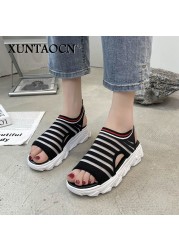 Women's sandals peep toe hollow air mesh thick bottom solid wedges female summer shoes causal fashion slip on women's shoes