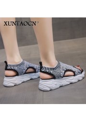 women sandals wedges shoes summer platform sandals shoes women female slip on peep toe knitted ladies casual sneakers 2022