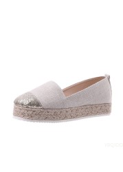 Women Flat Shoes Low Top Spring And Autumn Canvas Shoes Straw High Quality Shoes Fashion Flats Loafers Single Shoes