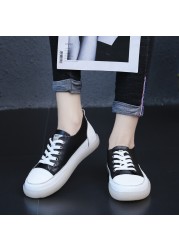 Women Spring Shoes 2022 New Genuine Leather Trend Color Matching Women Shoes Flat Bottom Lace-up Casual Girl Student Shoes