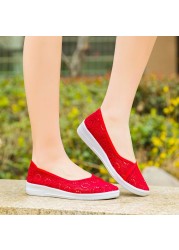 Women's shoes summer cloth shoes middle-aged and elderly breathable hollow tennis shoes slip-on soft bottom non-slip mom sandals