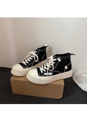 Spring 2021 new thick-soled high-top canvas shoes women's shoes Korean version versatile street shooting dress shoes trend