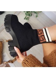 Shoes woman boots knit sock boots women's thick-soled short tube breathable plus size 43 Martin boots platform socks heels