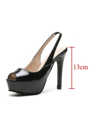 Plus Size Leopard High Heels Sandals Women Sexy Black Party Stiletto Heels Shoes Woman Summer Peep Toe Platform Sandalias Mujer