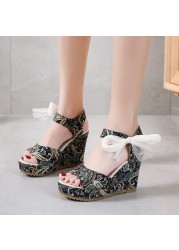 Rimocy Print Bohemia Wedges Sandals for Women 202 Summer Super High Heels Peep Toe Sandalias Mujer Plus Size Beach Platform Shoes