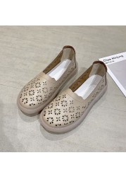 Leather Women Flats New Cutout Summer Shoes Woman Hollow Women's Loafers Female Solid Shoes