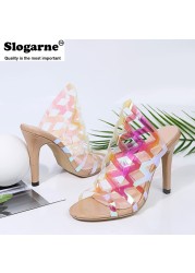 New Women Sexy Pointed Toe High Heel Slides Woman Fashion Slippers Summer Sandals Spike Heel Sandals for Ladies Muler Party