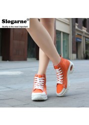 Women's Spring Summer Plus Size High Top Sneakers Women Height Increase Canvas Shoes Air Cushion Casual Sneakers Loafers