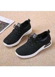 Lightweight Breathable Sneakers Women's Flying Mesh Woven Soft Sole Lace Up Sneakers Sneakers