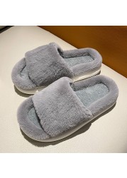 Plush Home Slippers Fluffy Women Slides Comfort Furry Flat Sandals Female Cute Slippers Shoes For Women Indoor Flip Flops