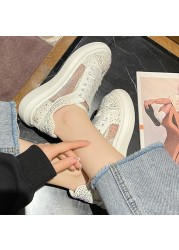 JMPRS Platform Shining Crystal Sneakers Women 2022 Spring Breathable White Mesh Sneaker Woman Comfort Flat Heel Casual Shoes