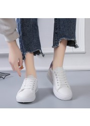 Women white shoes flat beautiful casual shoes lace-up all-match street shopping comfortable round head high quality woman sneakers