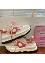 2022 Fashion Chunky Sneakers Women Lace-up Basketball Sneakers Kawaii Daddy Breathable Mesh Sneakers For Women