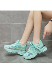 Rimocy 2022 Spring Women Pink Platform Sneakers Breathable Outdoor Sports Running Shoes Woman Mesh Comfort Lace Up Casual Shoes