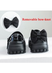 Rimocy Bowknot Gothic Platform Shoes Woman Black PU Leather Chunky Mary Jane Shoes For Women 2022 High Heel Ankle Strap Pumps