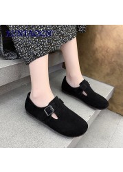 2022 New Solid Color Short Boots Buckle Strap Women Shoes Furry Plush Slip On Flat Boots Winter Warm Booties Female Snow Boot