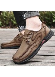 Men's shoes genuine leather luxury men's casual shoes breathable comfortable hiking shoes men's soft non-slip sports shoes