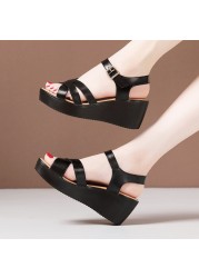 Women sandals summer 2021 new fashion middle-aged mother wooden sandals high heels soft-soled elegant sandals outerwear