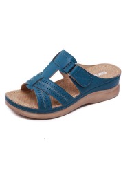 ladies sandals 2021 plus size 43 summer comfortable hollow out closed toe velcro sandals high quality platform slippers woman